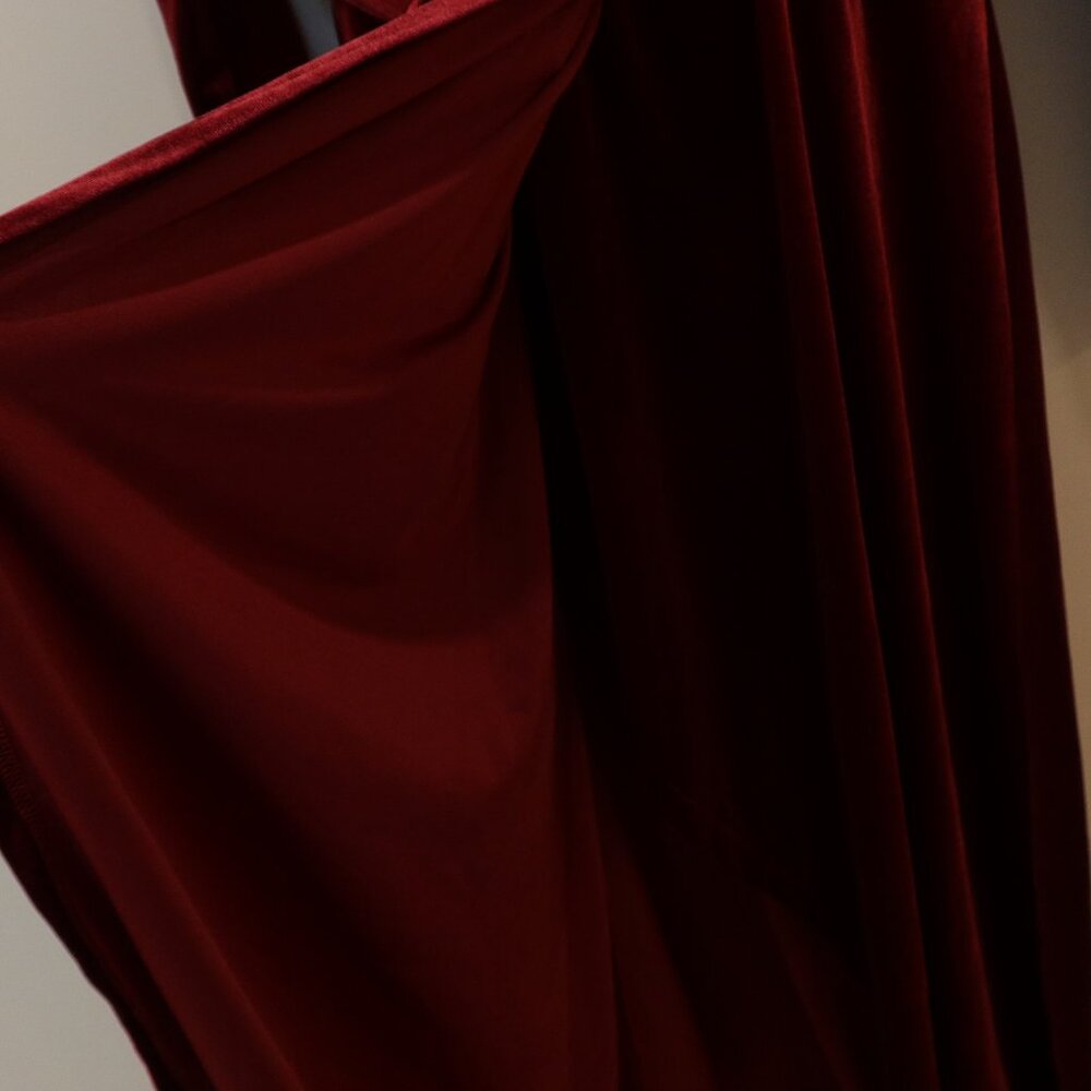 SHEIN red velvet velour maxi dress wrap asymmetric belted L holiday party event - Picture 8 of 12